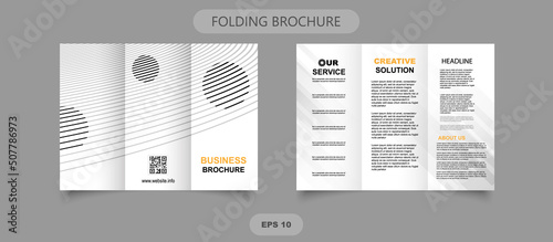 Tri Fold brochure with monochrome lines. Vector graphics