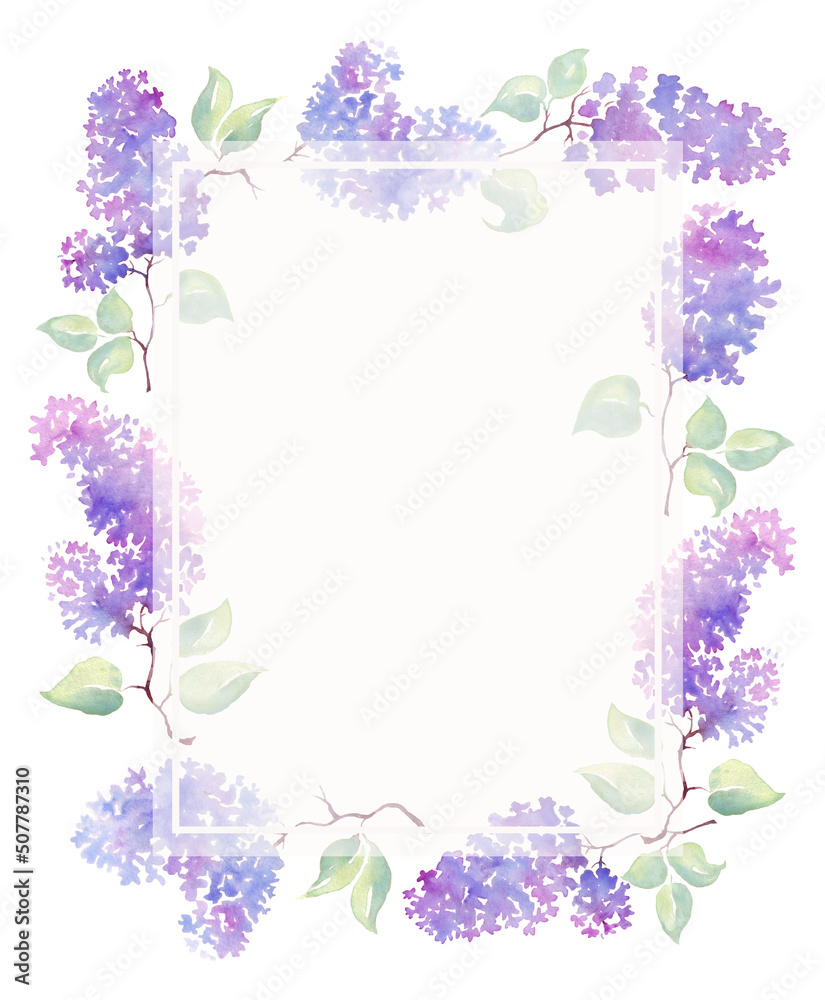 Lilac frame. Watercolor illustration. Hand-painted Lilac frame. Watercolor illustration. Hand-painted