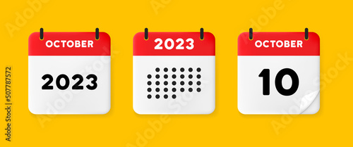 Calendar set icon. Calendar on a yellow background with ten october, 2023, 10 number text. Reminder. Date management concept. Vector line icon for Business and Advertising