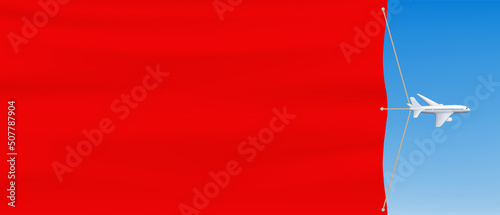 Airplane flies with advertising banner. Vector mockup.