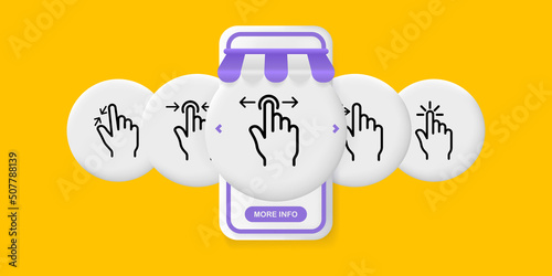 Control gestures set icon. Hand, finger, zoom in, zoom out, scale, touch, screen, user. Technology concept. UI phone app screen. Vector line icon for Business and Advertising