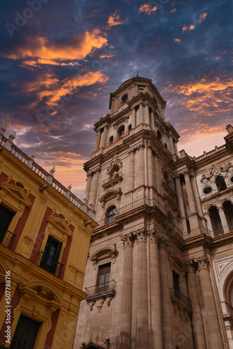 Sunset in the cathedral of Malaga, known as "La manquita" for having a single tower