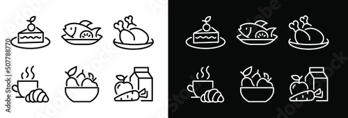 Simple Set of Meal Related Vector Line Icons. Contains such Icons as Fruit Basket,