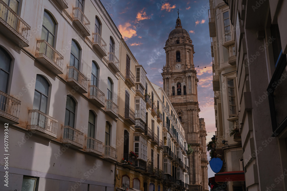 Sunset in the cathedral of Malaga, known as 