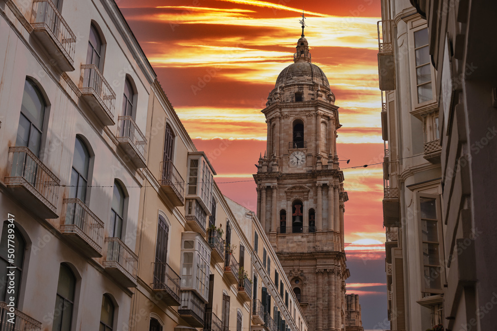 Sunset in the cathedral of Malaga, known as 