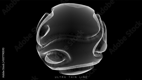 Ultra thin line fluid geometry. Dynamic vector distorted spheres.
