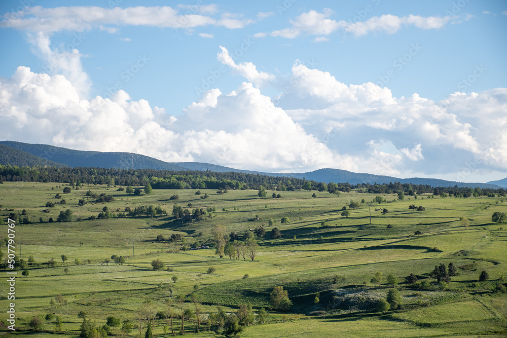 Spring landscape of the French Cerdanya on a sunny day.