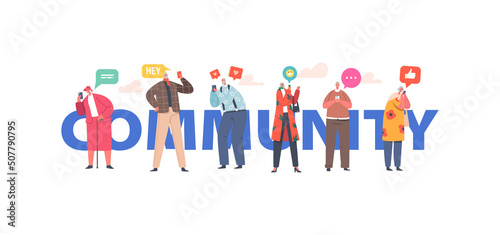 Community Concept. Elderly People Communicate in Social Networks. Senior Male and Female Characters with Mobiles