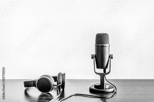 background with microphone and headphones
