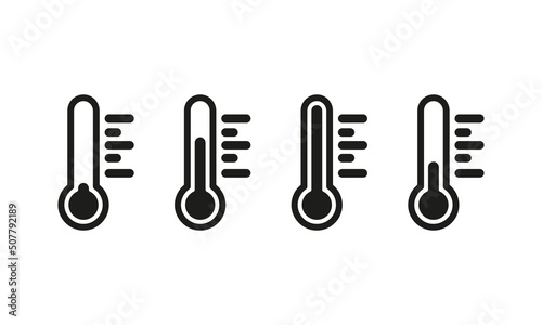 Thermometer set icon. four thermometers with different temperatures. Celsius, cold, heat, body temperature, room temperature. Health care concept. Vector line icon for Business and Advertising