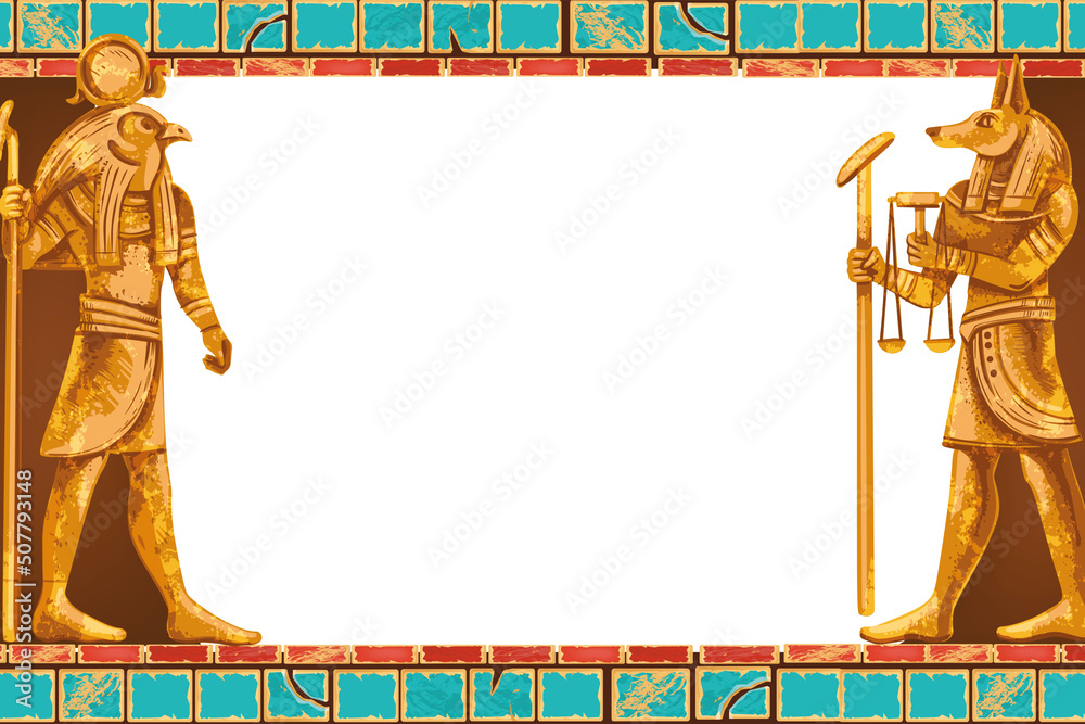 Egypt game frame, vector stone ancient Egyptian background, god temple