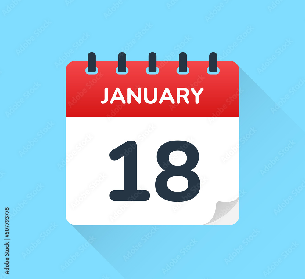 January 18. Vector flat design of daily calendar icon. Date and day of the year. January 18. Vector flat design of daily calendar icon. Date and day of the year.