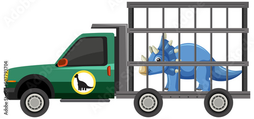 Safari cage car with dinosaur on white background