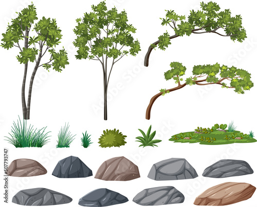 Isolated trees and nature objects set