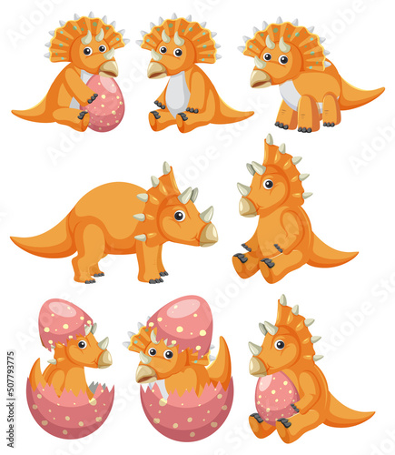 Fototapeta Naklejka Na Ścianę i Meble -  Different orange triceratops dinosaur collection