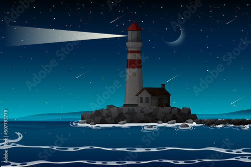 Lighthouse on the coast at night