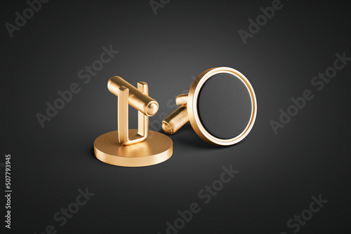 Quadro su tela Blank round gold cufflinks toggle with black label mockup pair