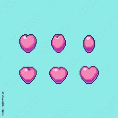 Animated vector Pixel art heart icon for game development
