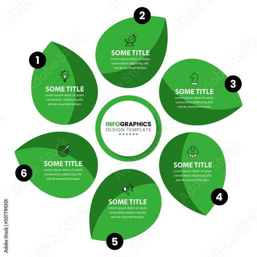 Infographic template. Circle with six green leaves