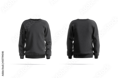 Slika na platnu Blank black knitted sweater mockup, front and back view