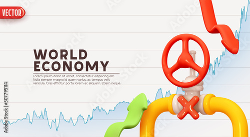 Gas pipe with valve. Oil pipeline. Creative concept of world economy. Business Financial investments assets of gas companies, stocks course of price chart on stock exchanges. Vector illustration