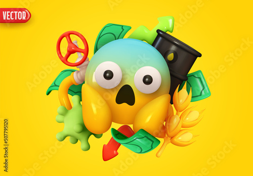 Abstract design of global situation in world. Global economy panic in stock market. Fuel and food crisis. Virus epidemic and pandemic. Embargo on gas and oil. Realistic 3d element. Vector illustration