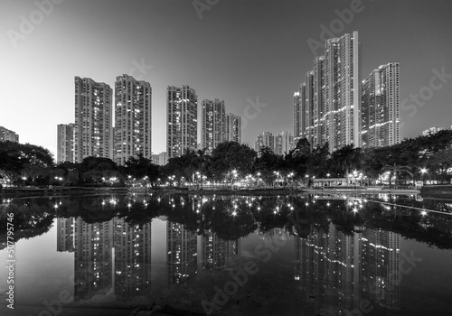 Canvas Print High rise residential building in Hong Kong city at dusk