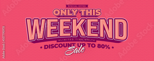 Weekend discount sale pink banner template