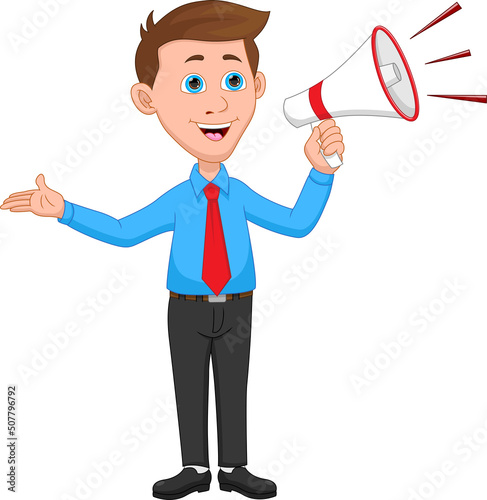 cartoon young businessman with a megaphone