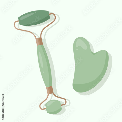 Jade face roller vector illustration, gua sha face massage