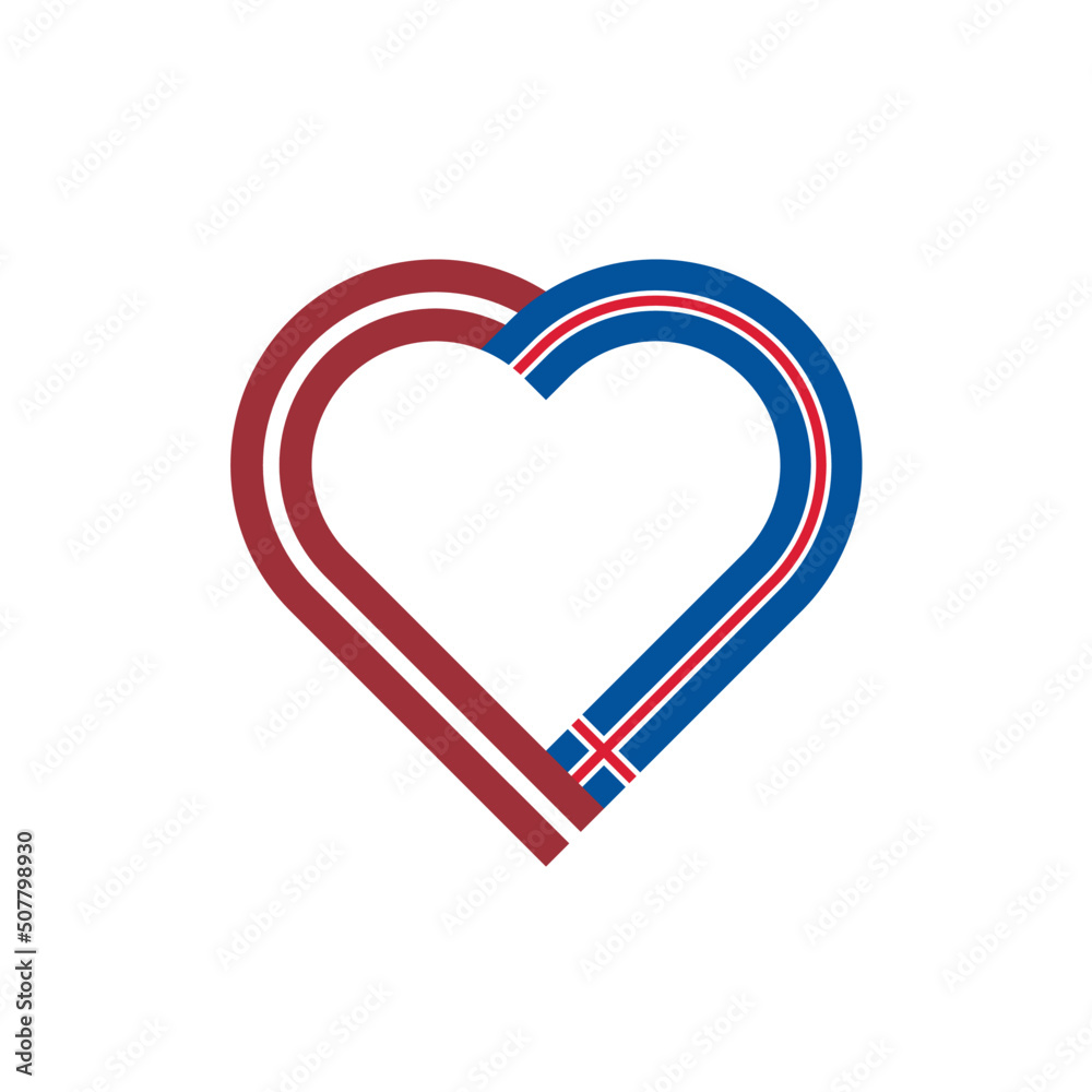 unity concept. heart ribbon icon of latvia and iceland flags. vector illustration isolated on white background - obrazy, fototapety, plakaty 