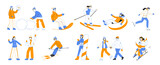Winter sport activities, people skiing, skating and snowboarding. Flat outline characters doing winter activities vector symbols illustration set. Snow sports collection