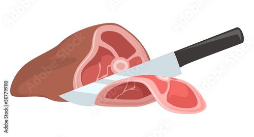 Meat chopping with butcher knife vector isolated