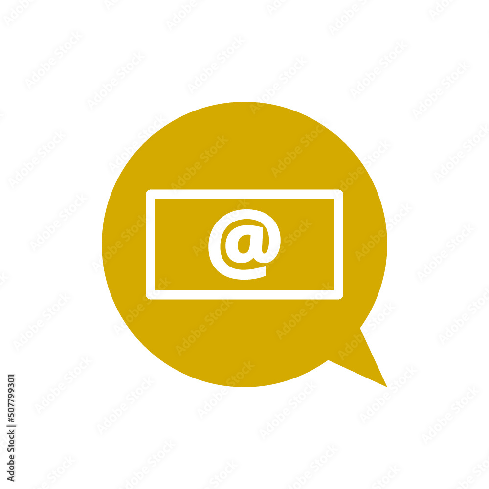 Mail and e-mail icon isolated on white background. Yellow speech bubble symbol Mail and e-mail icon isolated on white background. Yellow speech bubble symbol
