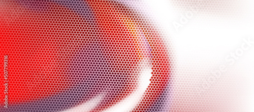 Red and white abstract background, textured by hexagons. Perforated with hexs. Hex shapes. High-tech texture. Vector.