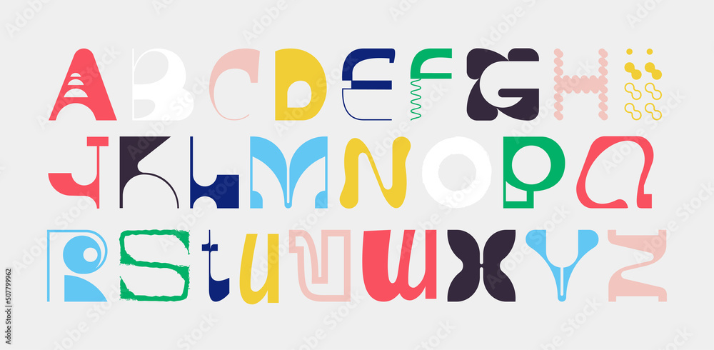 Stylish font, large letters, the English alphabet. Trendy text. Stock  Vector