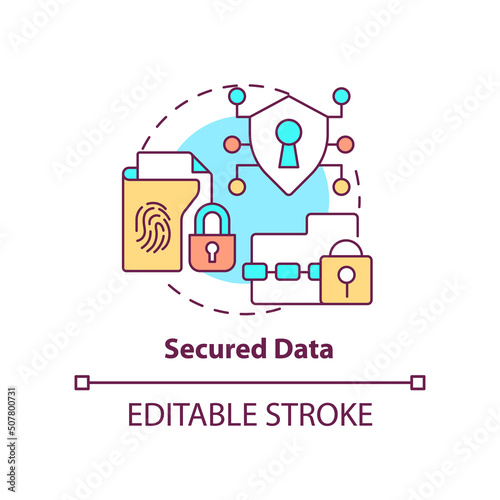 Secured data concept icon. Biometric authentication advantage abstract idea thin line illustration. Sensitive information. Isolated outline drawing. Editable stroke. Arial  Myriad Pro-Bold fonts used