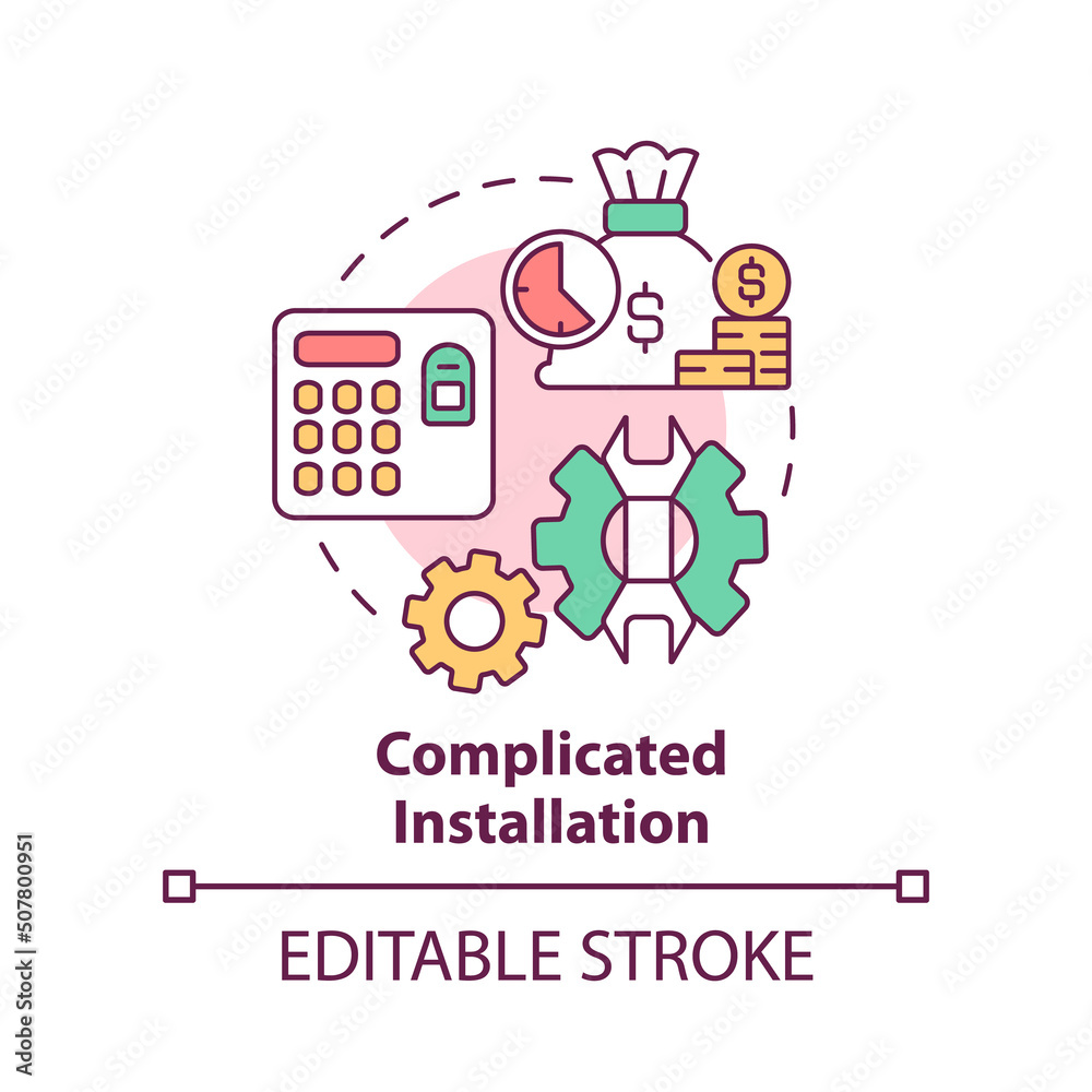 Complicated installation concept icon. Biometric authentication drawback abstract idea thin line illustration. Isolated outline drawing. Editable stroke. Arial, Myriad Pro-Bold fonts used