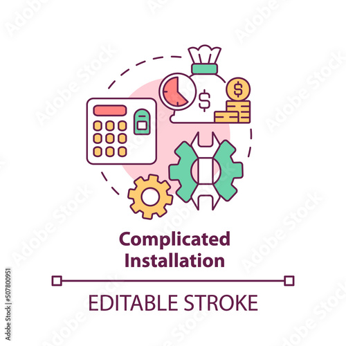 Complicated installation concept icon. Biometric authentication drawback abstract idea thin line illustration. Isolated outline drawing. Editable stroke. Arial, Myriad Pro-Bold fonts used