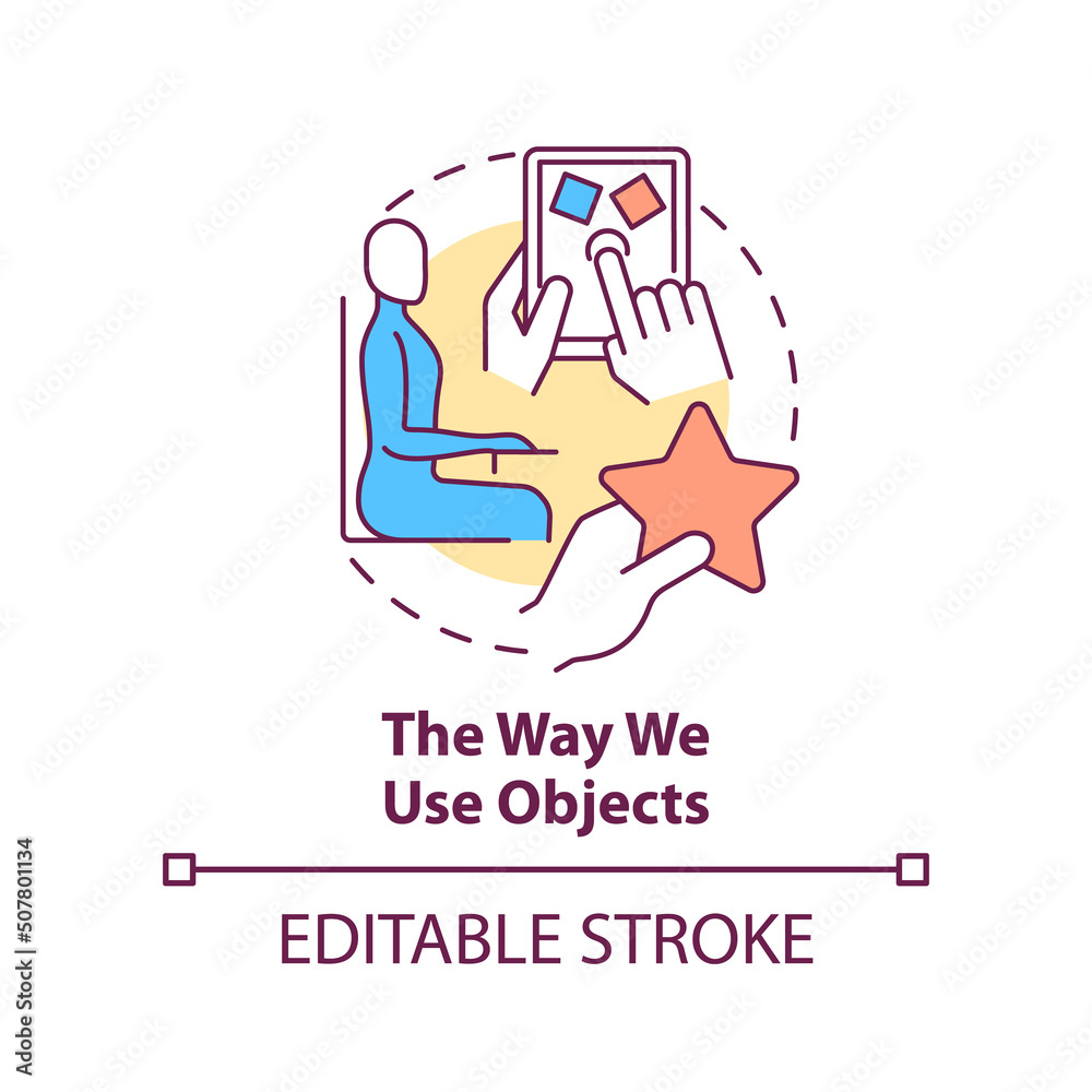 The way we use objects concept icon. Behavioral measurement abstract idea thin line illustration. Analyze actions, manners. Isolated outline drawing. Editable stroke. Arial, Myriad Pro-Bold fonts used The way we use objects concept icon. Behavioral measurement abstract idea thin line illustration. Analyze actions, manners. Isolated outline drawing. Editable stroke. Arial, Myriad Pro-Bold fonts used
