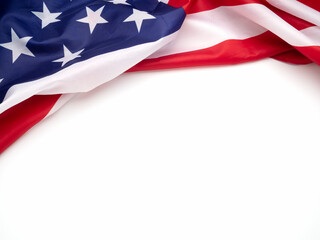 Top view of the American flag on a white background