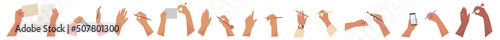 Writing hands holding pen isolated vector set