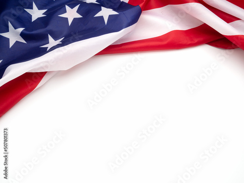 Top view of the American flag on a white background photo
