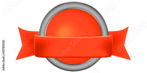Ein rundes orangefarbenes Abzeichen mit einer Schleife auf weißem Hintergrund.
