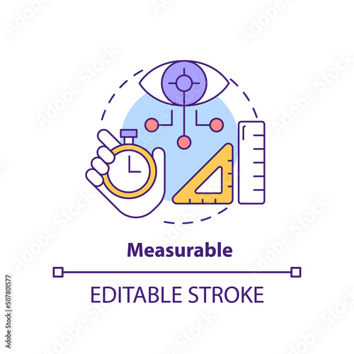 Measurable concept icon. Biometric data benefit abstract idea thin line illustration. Measuring individual features. Isolated outline drawing. Editable stroke. Arial, Myriad Pro-Bold fonts used
