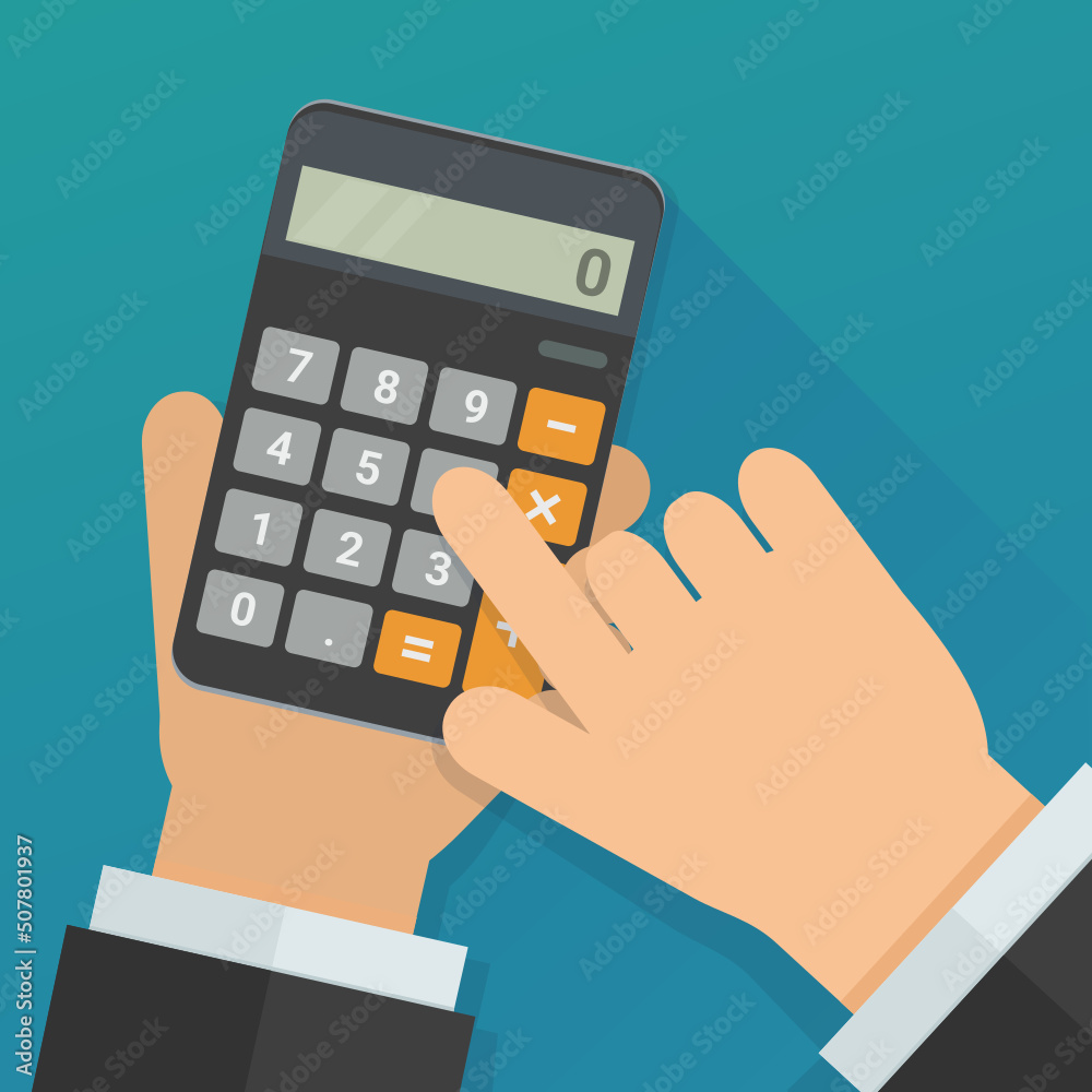 Calculation with an electronic calculator (flat design) Calculation with an electronic calculator (flat design)