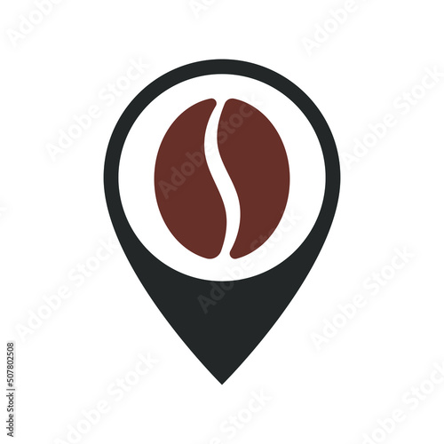 Coffee bean in navigation mark. Coffee shop graphic symbol isolated on white background. Vector illustration