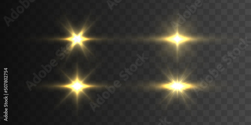 Yellow sparks sparkle  golden star rays  sun light