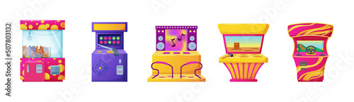 Set of retro arcade slot game machines flat vector