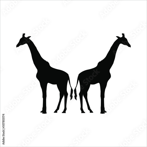 A Pair of Giraffe Silhouette for Logo or Graphic Design Element. Vector Illustration